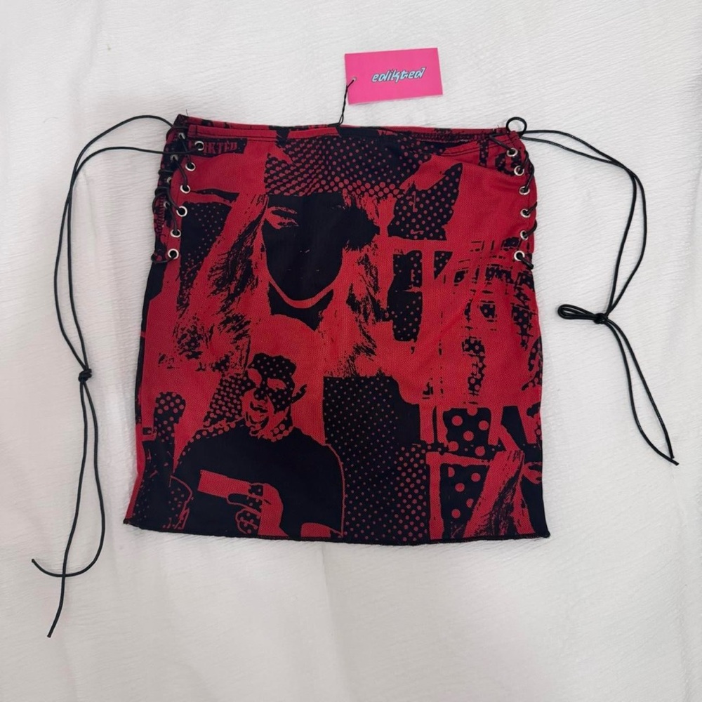 Edikted “Aly Mesh” Red/Black Mini Skirt in Size XS